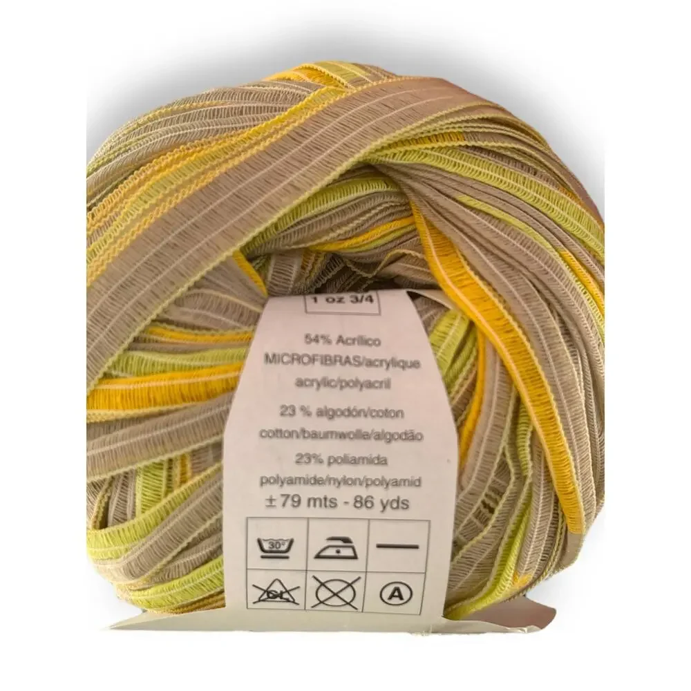3 Skeins Katia BONITA Ribbon Yarn | Color #12 Yellow, Green, Tan